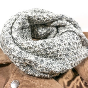 Gray Alpaca Knit Infinity Scarf, Textured Knit Snood, Unisex Knitted Cowl