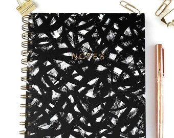 Personalized Hardcover Spiral Notebook - Black Brushstrokes