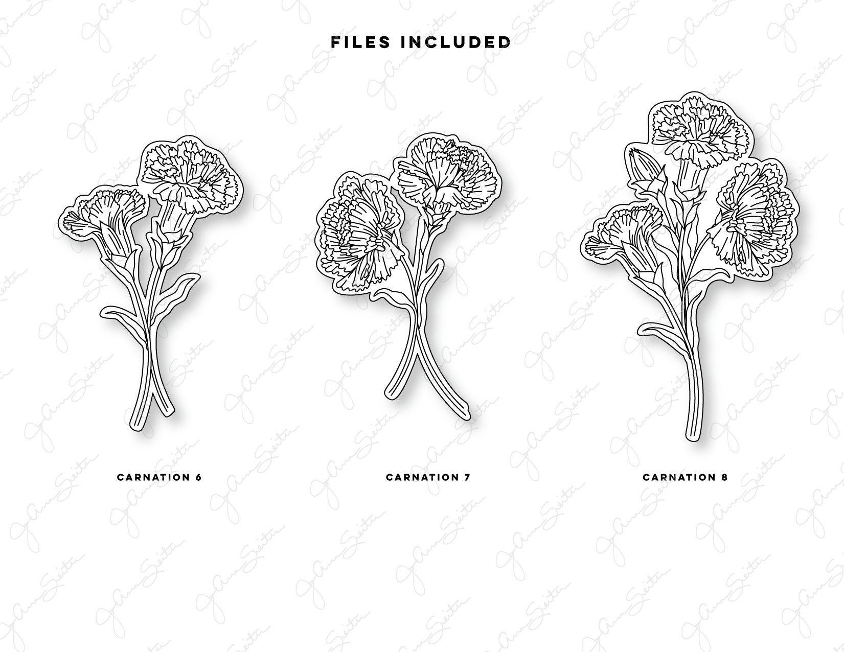 Carnation Flower Single Line SVG File, Botanical Floral Clip Art ...