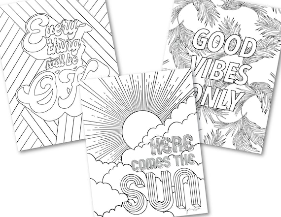 Positive Affirmation Coloring Pages, Set of 3 Printable Coloring