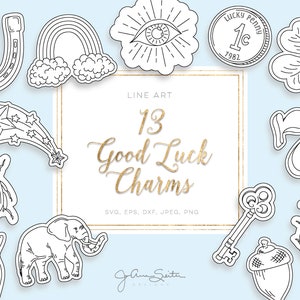 Single Line SVG Files of Good Luck Symbols, Scrapbook Clip Art, Instant Digital Download