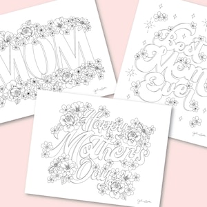 Páginas para colorear del Día de la Madre, Hojas para colorear imprimibles florales, Conjunto de 3 páginas para colorear de descarga instantánea