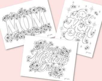 Mother's Day Coloring Pages, Floral Printable Coloring Sheets, Set of 3 Instant Download Coloring Pages