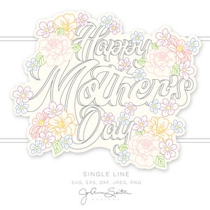 Moederdag SVG-bestand, Single Line Draw-bestand, Instant Digital Download