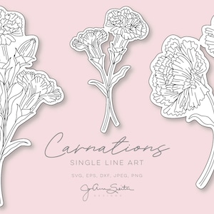 Nelke Blume Single Line SVG Datei, Botanische Blumen Clip Art, Digitaler Download