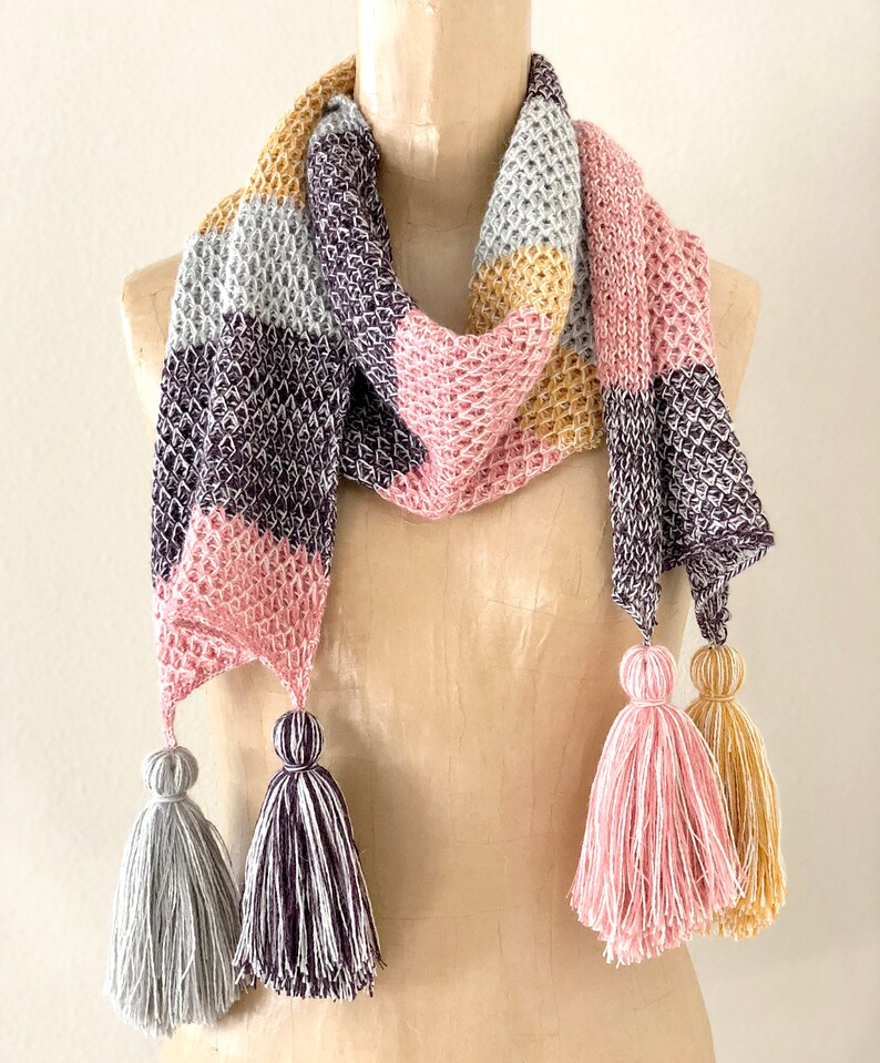 Color Block Striped Knit Scarf with Tassels Etsy