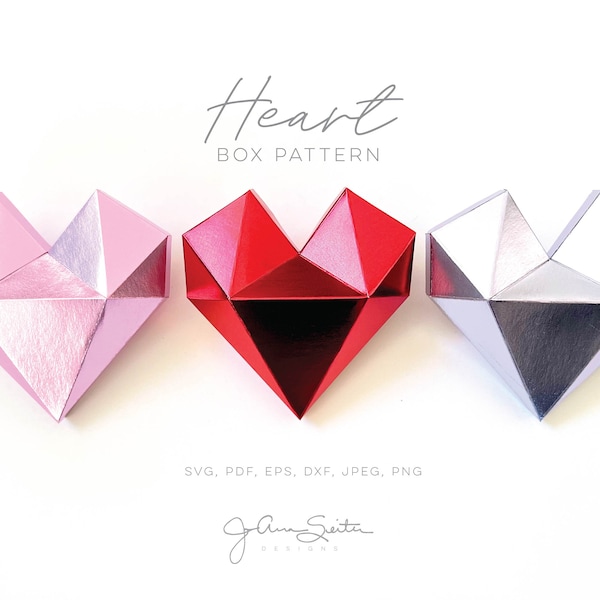 3D Low Poly Heart Box SVG File, Valentine's Day Candy Box Pattern