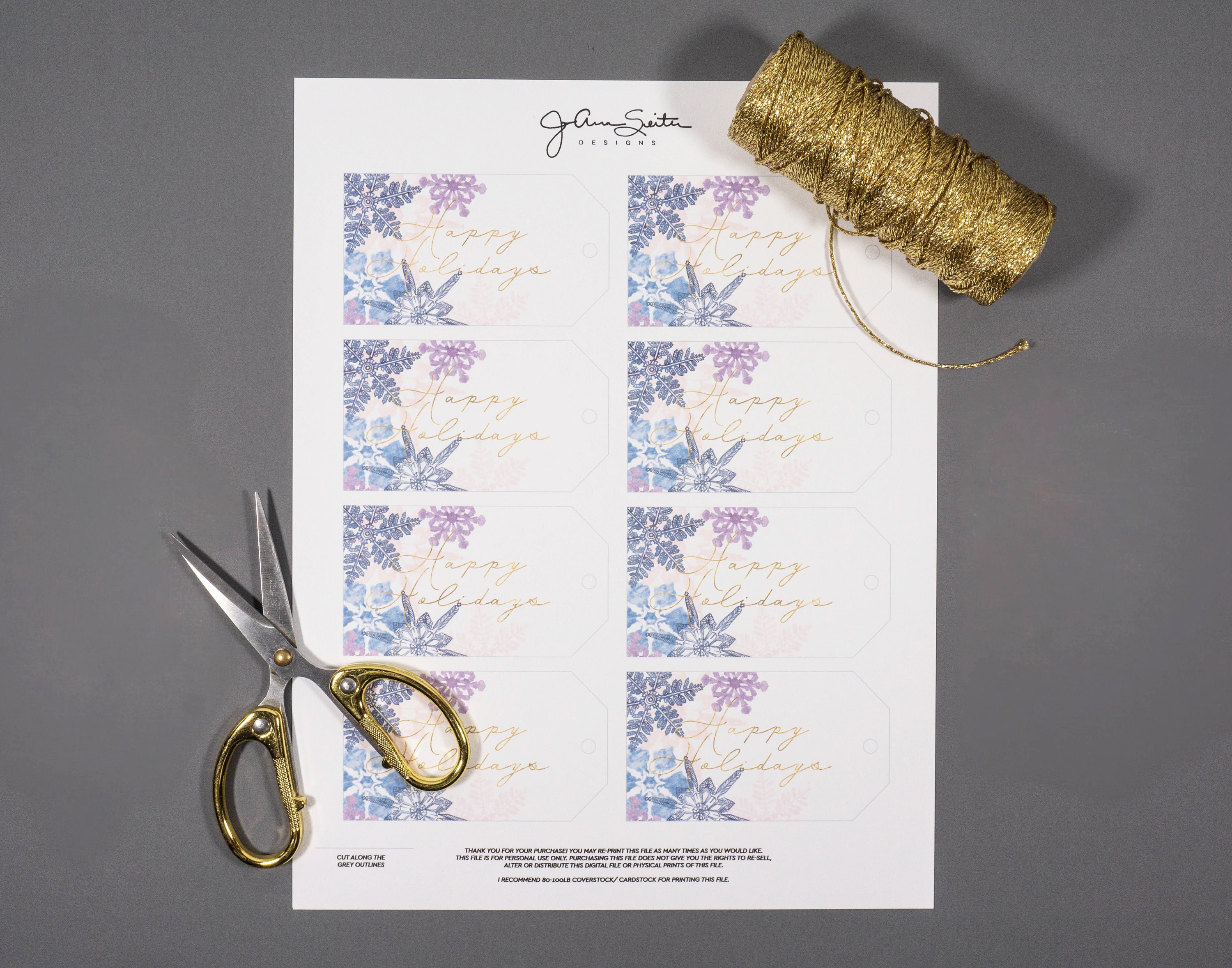 Printable Gift Tags with Watercolor Snowflakes and Faux Gold Lettering ...