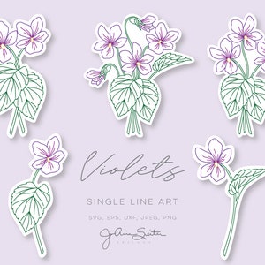 Arquivo SVG de linha única de flor violeta, pacote de clipart floral botânico