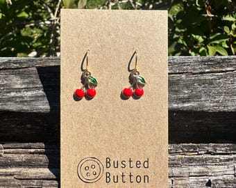 Dainty Gold Cherry Earrings with Hypoallergenic Hooks