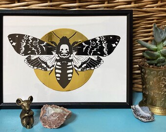 Totenkopf des Schwärmers gold EMBOSSED Kunstdruck 13x18