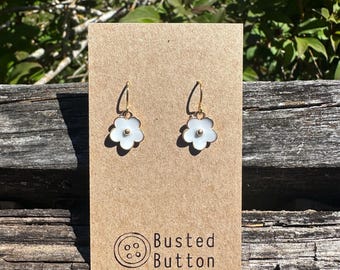 White and Gold dainty flower earrings