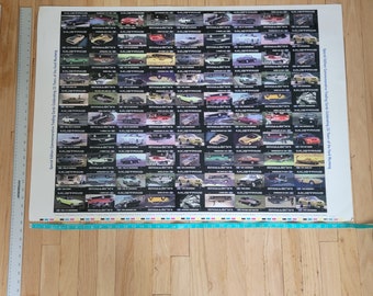 May include: A poster featuring a grid of 64 small images of different Ford Mustang models. The poster celebrates 25 years of the Ford Mustang. The text "Special Edition Commemorative Trading Cards Celebrating 25 Years of the Ford Mustang" is printed on the right side of the poster.