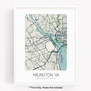 Arlington VA city map art print, hometown map poster, city map Virginia, map wall art, watercolor map print