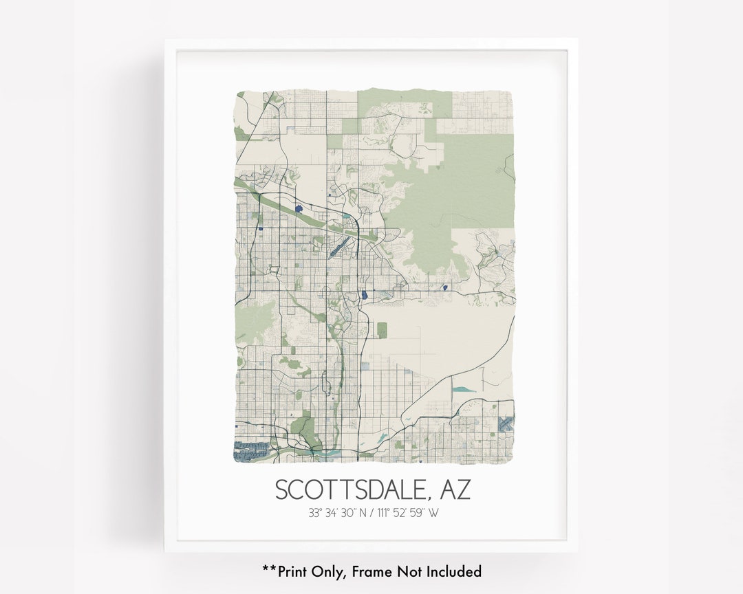 Scottsdale AZ City Map Art Print, Hometown Map Poster, City Map Arizona ...