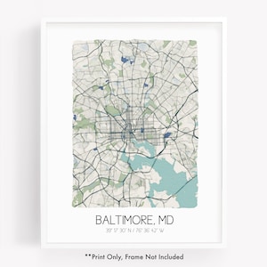 Baltimore MD city map art print, hometown map poster, city map Maryland, map wall art, watercolor map print