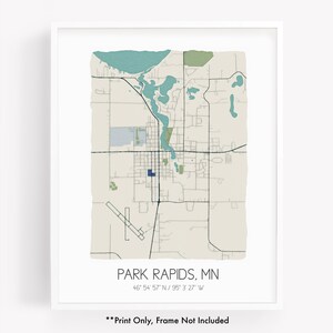 Park Rapids MN city map art print, hometown map poster, city map Minnesota, map wall art, watercolor map print