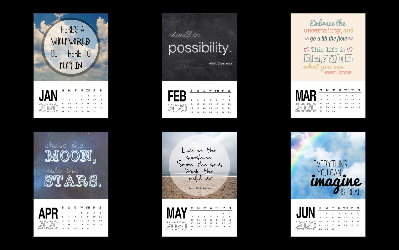 Printable calendar 2020 quote calendar digital calendar | Etsy
