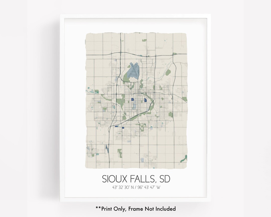 Sioux Falls SD City Map Art Print, Hometown Map Poster, City Map South Dakota, Map Wall Art ...