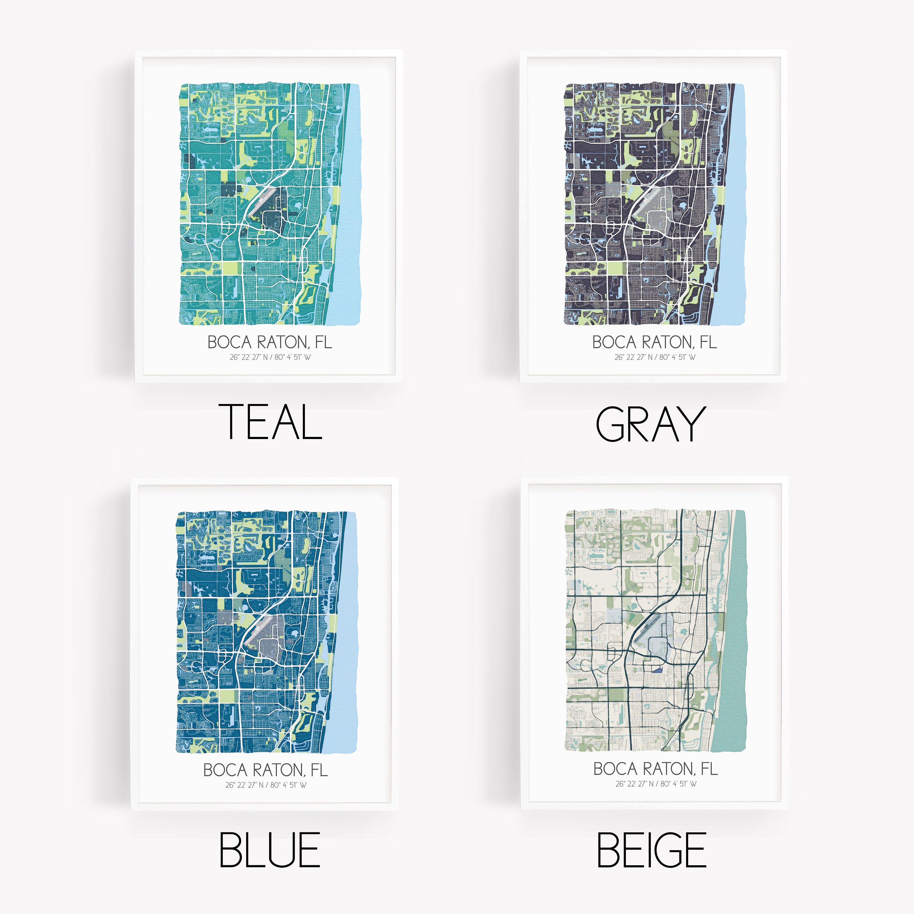 Boca Raton FL City Map Art Print, Hometown Map Poster, City Map Florida ...
