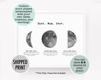 Personalized moon print, custom gift for mom, birth moon phase by date, unique gifts for mom, personalized gift for wife, custom moon print