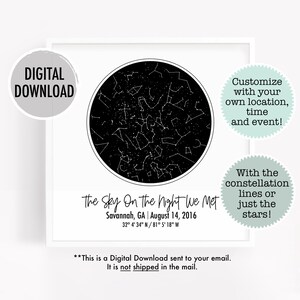Téléchargement numérique de carte des étoiles personnalisée, impression du ciel nocturne, cadeaux d'anniversaire pour papa, carte des étoiles imprimable du ciel nocturne, carte des étoiles imprimable de la constellation