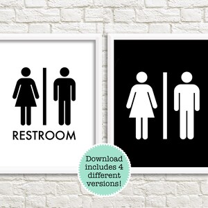 Printable Bathroom Art, Custom Bathroom Door Art, Black and White Bathroom Wall Art, Mens and ...