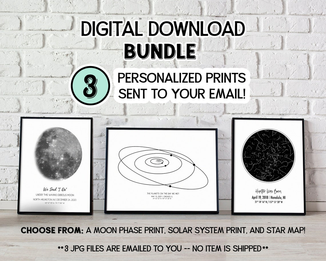 Personalized Gift Custom Star Map Download Moon Phase Print - Etsy