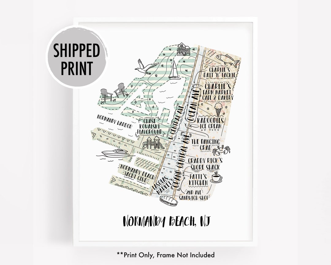 Watercolor City Map Print of Normandy Beach NJ Hand Drawn Etsy