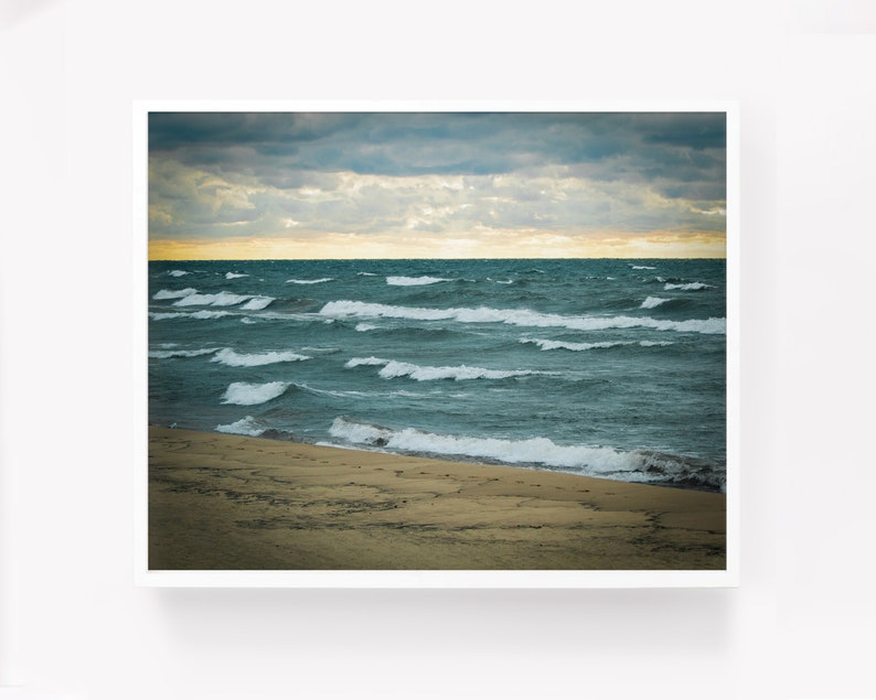 Lake Michigan prints, beach photo download, coastal wall art, Saugatuck Michigan beach printable photography digital download, beach sunset image 1