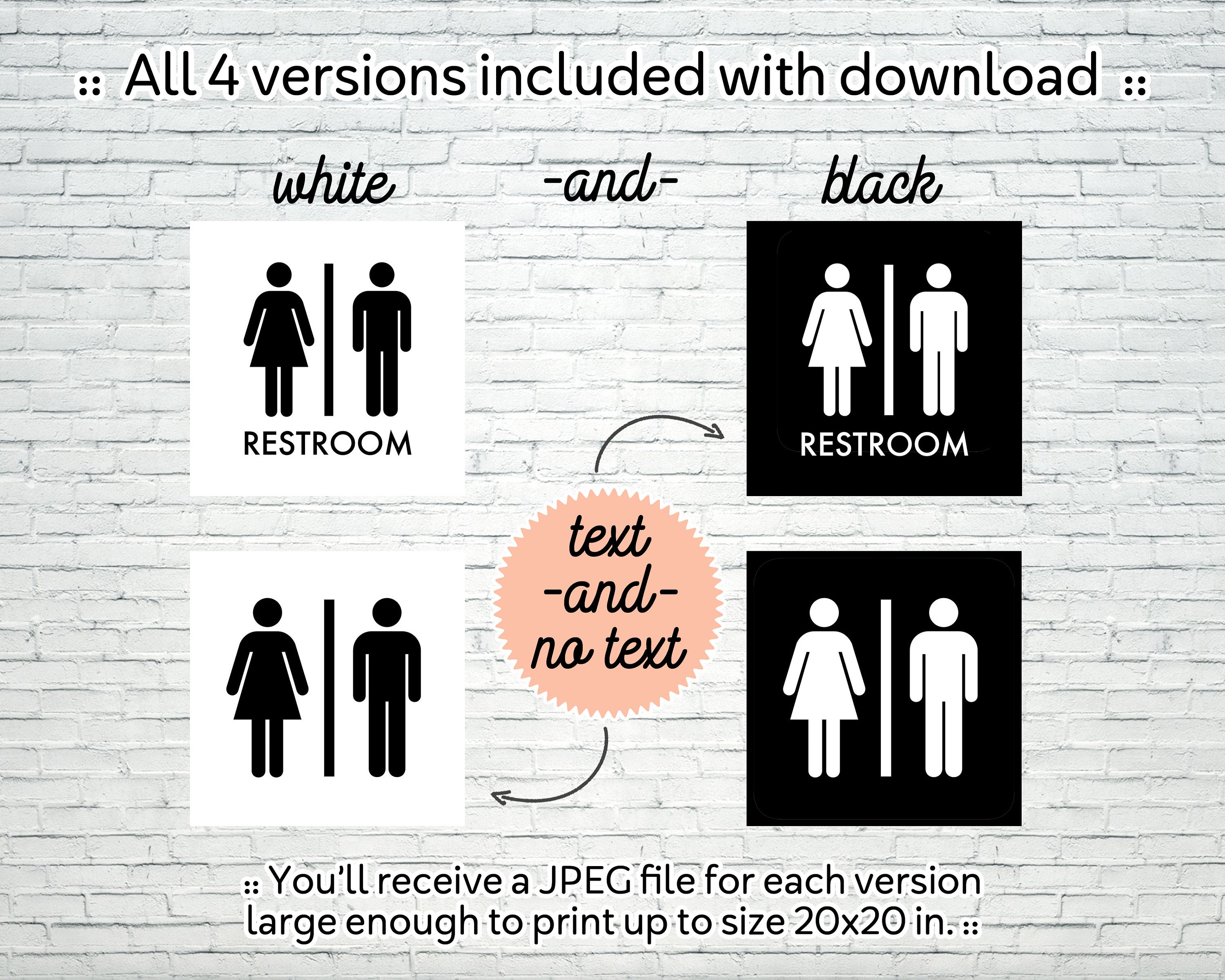 Unisex Restroom Sign Black and White Bathroom Printable Sign Etsy