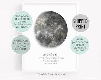 Custom moon print, custom anniversary print, personalized moon phase print, custom wedding gift, personalized baby gift, custom baby print