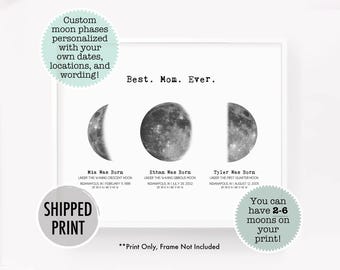 Personalized moon print, custom gift for mom, birth moon phase by date, unique gifts for mom, personalized gift for wife, custom moon print