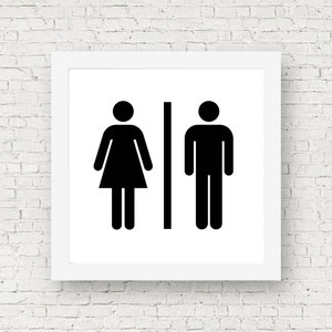 Unisex Restroom Sign, Black and White Bathroom Printable Sign, Mens and ...