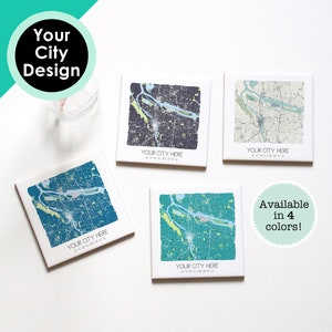 Personalized map coasters for any city, custom city map coasters, housewarming gift, new home gift, moving away gift for her, custom order