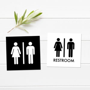Unisex Restroom Sign, Black and White Bathroom Printable Sign, Mens and ...