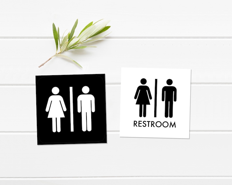 Unisex Restroom Sign Black And White Bathroom Printable Sign Etsy