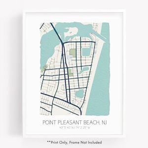 Point Pleasant Beach NJ city map art print, hometown map poster, city map New Jersey, map wall art, watercolor map print