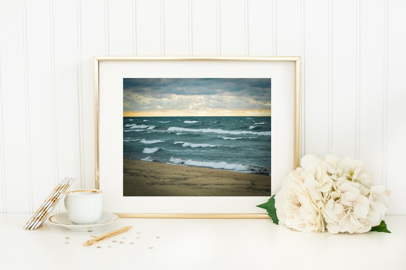 Lake Michigan prints, beach photo download, coastal wall art, Saugatuck Michigan beach printable photography digital download, beach sunset image 4