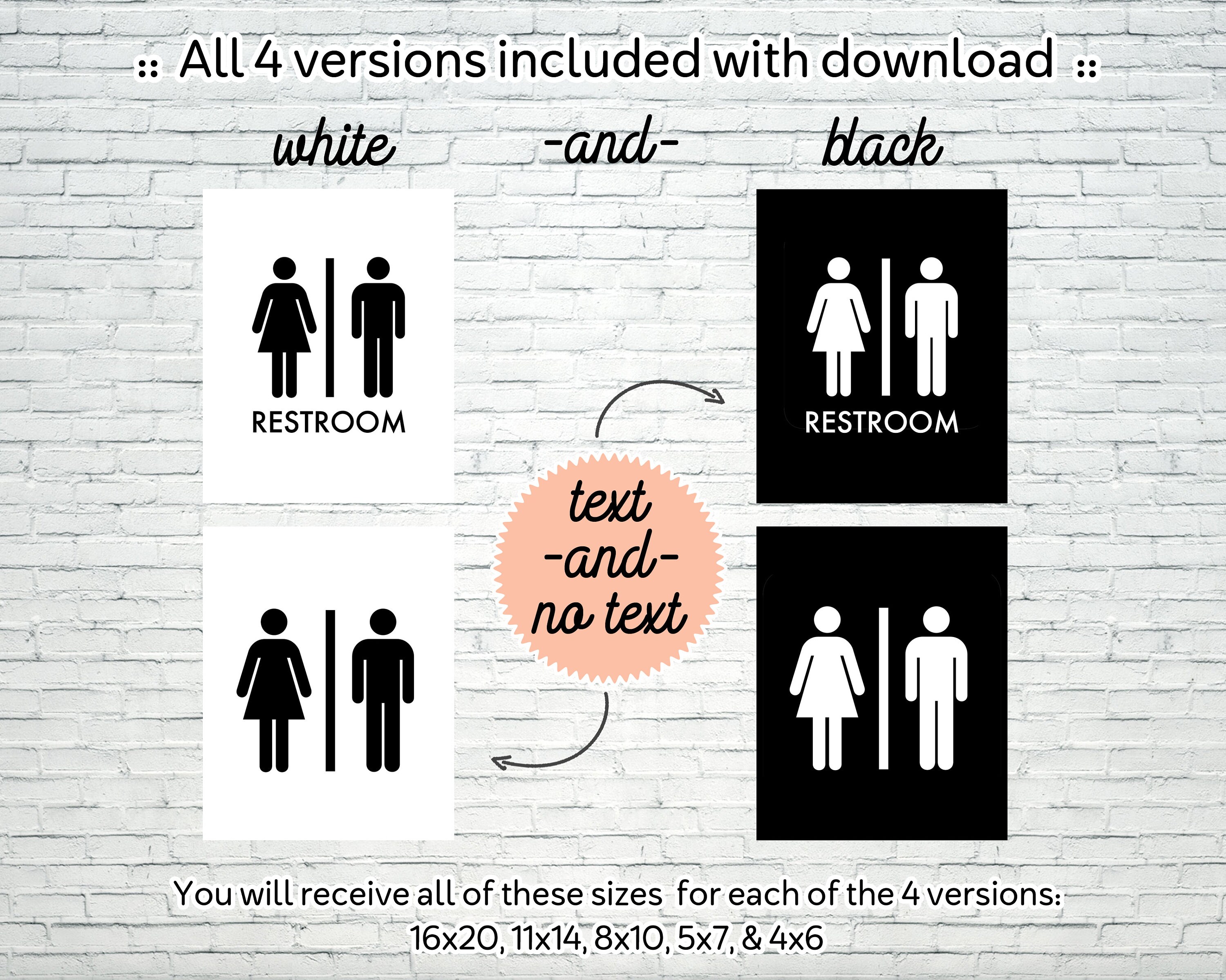 Printable Bathroom Art, Custom Bathroom Door Art, Black and White ...
