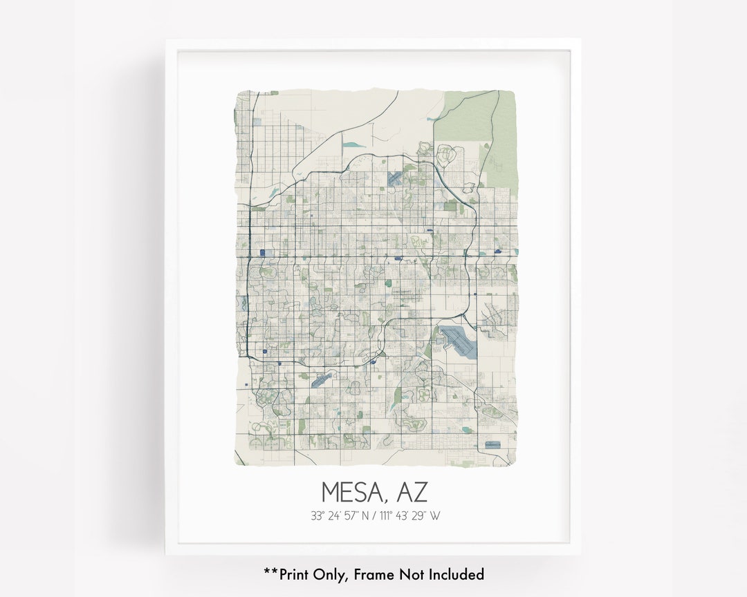 Mesa AZ City Map Art Print, Hometown Map Poster, City Map Arizona, Map ...
