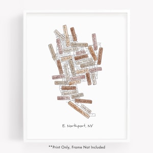 Watercolor street map print of East Northport NY, hand drawn city map featuring the street names of East Northport New York