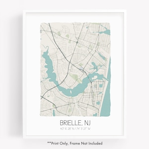 Brielle NJ city map art print, hometown map poster, city map New Jersey, map wall art, watercolor map print