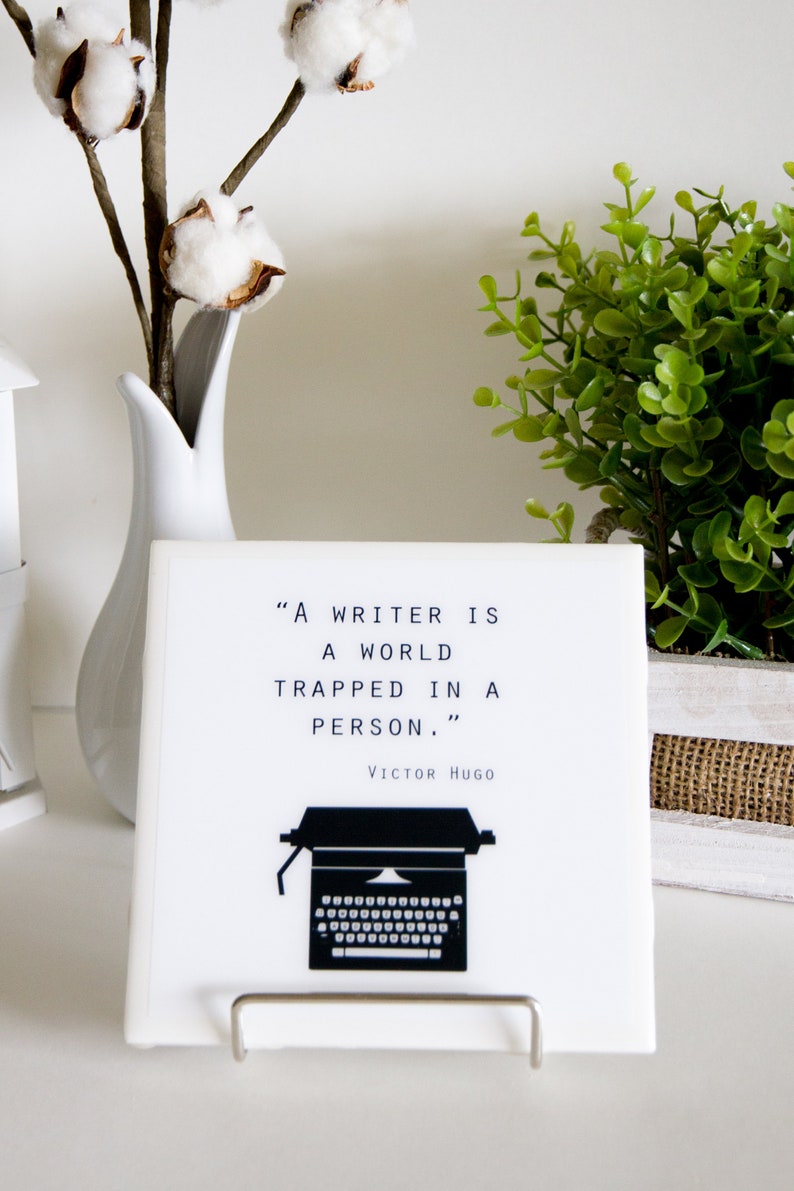 Gifts for writers, office decor, writer sign, tile wall art for writers, ceramic tile sign, writer quote, typewriter art, Victor Hugo quote image 4