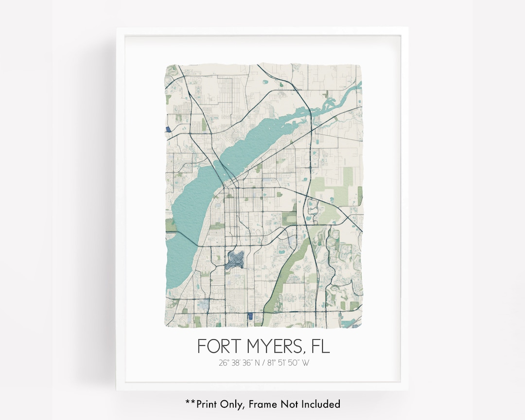 Fort Myers FL City Map Art Print, Hometown Map Poster, City Map Florida, Map Wall Art ...