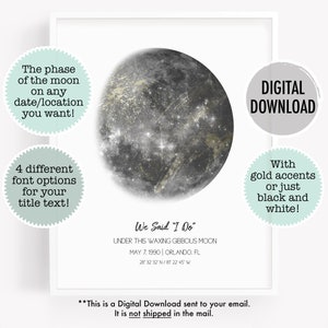 Custom moon phase print, personalized gift, new baby gift, anniversary gifts for dad, wedding gift, moon printable art, moon download