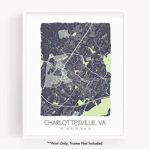 Charlottesville VA City Map Art Print, Hometown Map Poster, City Map Virginia, Map Wall Art ...