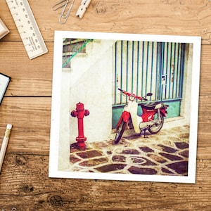 Greece printable photography, motorcycle, vintage wall decor, vintage travel prints, instant printable, aqua red digital download, square image 5