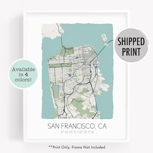 San Francisco CA city map art print, hometown map poster, city map California, map wall art, watercolor map print