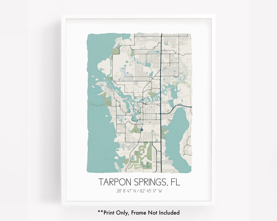Tarpon Springs FL City Map Art Print, Hometown Map Poster, City Map